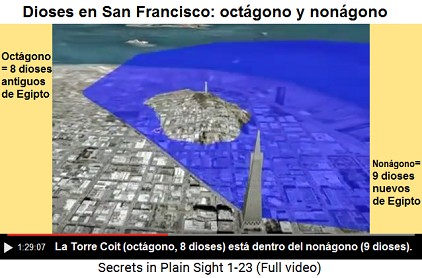 La Torre Coit con su octgono est entre del
                    nongono de la Enada con la Pirmide Transamerica