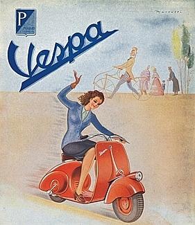 Vespa-Plakat der
                        1950er Jahre mit Brünette