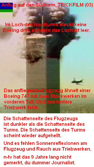 Der WTC-Anflug auf
                        den Sdturm ist ein schlechter TRICKFILM (03).