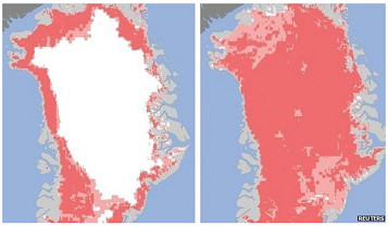 Grnland ist
                komplett angeschmolzen, Satellitenfoto vom Juli 2012