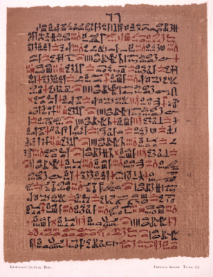 Ebers-Papyrus (Ausschnitt) in
                          Hieroglyphen mit Heilrezepten