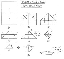 Papierfaltkunst "Origami":
                          Schiff mit Faltanleitung