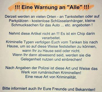 Warnung: Spionage durch
                                    Anhnger und Schmuck, wo ein Chip
                                    drin ist