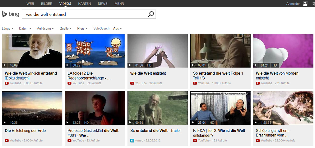 Video-Suchresultate von Bing "Wie
                          die Welt entstand"