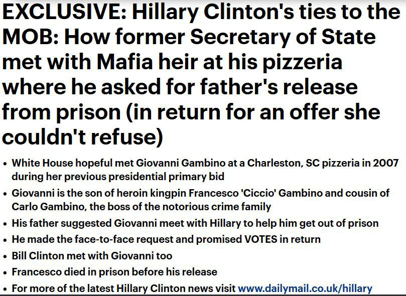 Meldung der Daily
                        Mail von 2015 über die Verbindung der Familie
                        Gambino mit den kriminellen Clintons