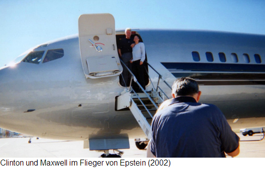 Clinton und
                          Maxwell im Flieger von Epstein (2002)