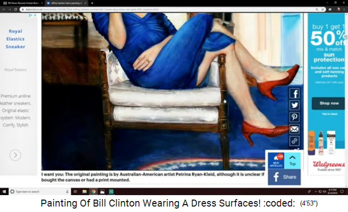 Bill Clinton auf einem Bild mit blauem Kleid und
                  roten High Heels im Oval Office (Regierungssitz),
                  Nahaufnahme der roten High Heels (Stckelschuhe)