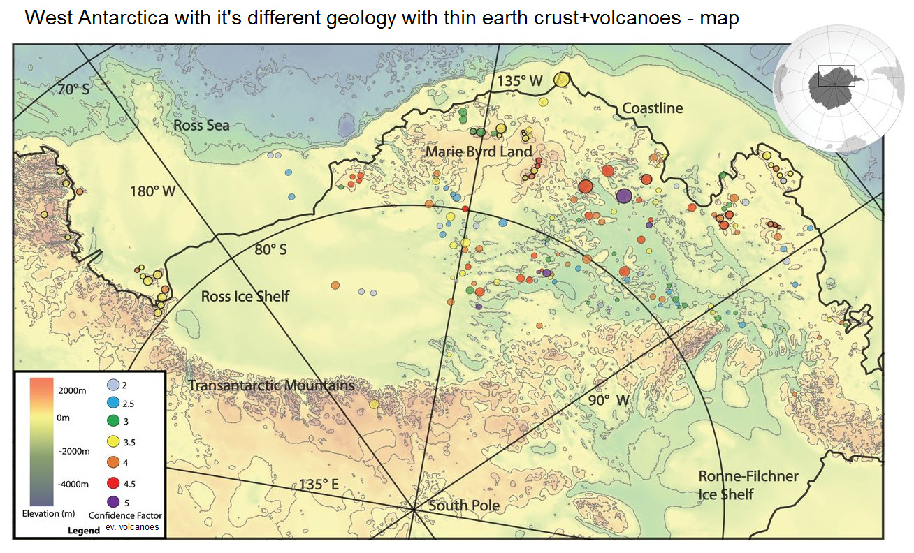Antarctica: Tectonic map with volcanoes in West
                  Antarctica; from: A new volcanic province: an
                  inventory of subglacial volcanoes in West Antartica