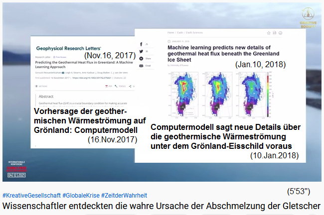 Artikel von AGU
                  (https://agupubs.onlinelibrary.wiley.com/) Geophysical
                  Research Letters vom 16. Nov. 2017: Vorhersage der
                  geothermischen Wärmeströmung auf Grönland:
                  Computermodell (5'51'') Artikel der Kansas University
                  (https://today.ku.edu/) vom 10.Januar 2018:
                  Computermodell sagt neue Details über die
                  geothermische Wärmeströmung unter dem
                  Grönland-Eisschild voraus
