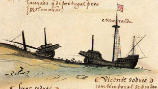 Schiffsuntergang bei der
                          kolonialistischen Flotte von Vasco da Gama,
                          Malerei