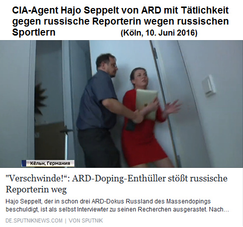 CIA-Agent Hajo Seppelt von
                    der CIA-ARD mit Ttlichkeit gegen russische
                    Reporterin in Klner Hotel