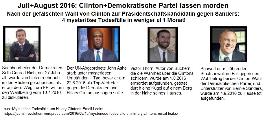 Die Medien
                          verschweigen uns: Clinton-Morde gegen
                          Aufklrer nach der geflschten Wahl gegen
                          Sanders