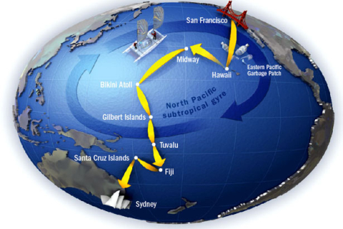 Die Route des Schiffs
                "Plastiki" von San Francisco nach Sydney [3]