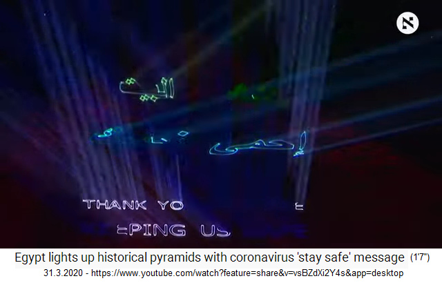 31.3.2020: Ägypten
                            Pyramide von Gize in Rot mit dem Schriftzug:
                            "Stay Safe" und "Thank you to
                            those keeping us safe" 02 ("bleib
                            sicher zuhause"+"Danke jenen, die
                            uns beschützen")