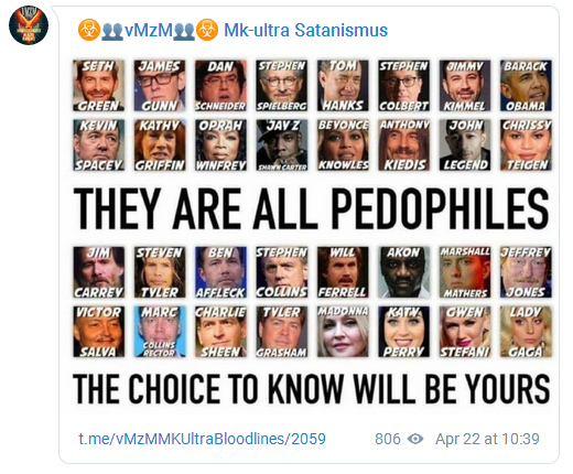 Liste der kriminellen
                            Pädophilen-Satanisten in den "USA"
                            2020 mit dem Telegram-Konto "Mk-ultra
                            Satanismus"