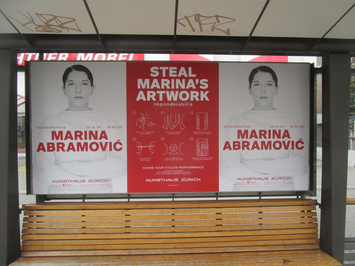 Satanistenzentrum Basel am 4.10.2024: Werbung
                    fr eine "Ausstellung" der Satanistin
                    Marina Abramovic in Zrich im "Kunsthaus"